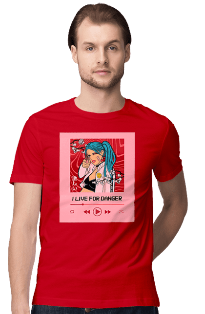Men`s t-shirt with prints I Live For Danger. Anime, music, pistol, turntable. 2070702