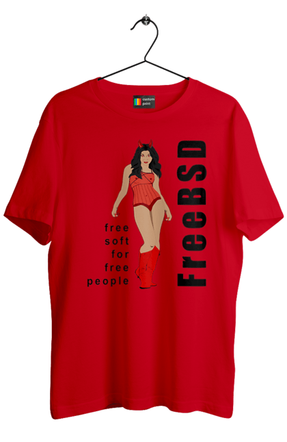 Футболка чоловіча з принтом "Freebsd Для Вільних". Bsd, freebsd, unix, адміністратор, айті, айтішник, безкоштовна, безкоштовно, бестія, вільна, демон, демонесса, дівчина, для дорослих, доступність, еротика, еротична, жінка, незалежність, операційна система, ос, програміст, програмне забезпечення, свобода, сисадмін, система, системний адміністратор, софт, текст, червоний, чорний. 2070702