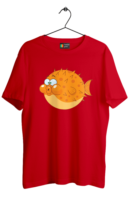 Футболка чоловіча з принтом "Помаранчева Риба Фугу". Риба, фугу. 2070702