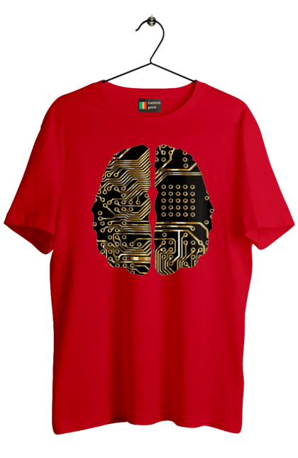 Футболка чоловіча з принтом "Мозок Айті". Айті, айтішник, гик, знання, золотий, золото, інженер, кібер, кібернетика, кіборг, код, комп, кристал, мікросхема, мозок, програміст, професіонал, професія, розробник, розум, чіп. 2070702