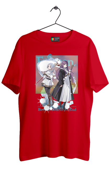 Men's t-shirt with prints Frieren: Beyond Journey's End. Anime, elf, fern, frieren, heroine, magician, manga. 2070702