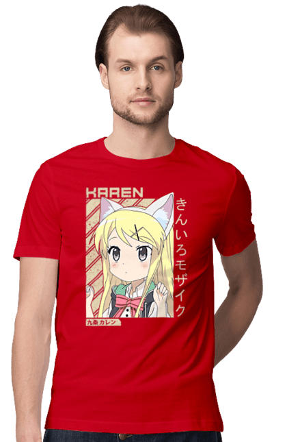 Men's t-shirt with prints Kiniro Mosaic Karen Kujo. Anime, gold mosaic, karen, karen kujo, kiniro mosaic, kinmoza, manga. 2070702