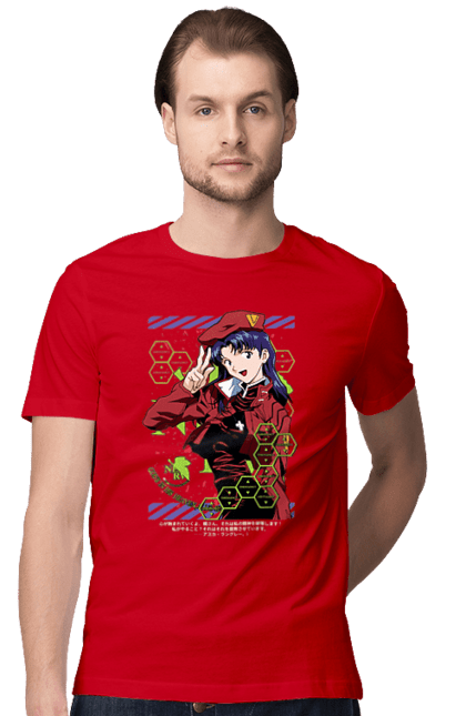 Men's t-shirt with prints Evangelion Misato. Angel, anime, eva 01, evangelion, eve, manga, misato, misato katsuragi, neon genesis evangelion. 2070702