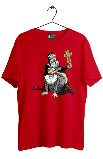 Футболка чоловіча з принтом "Монашки БДСМ". Бдсм, крута, модна, молодіжна, плескає по дупі, рок, рольові ігри, черниці бдсм, черницю, черниця. 2070702