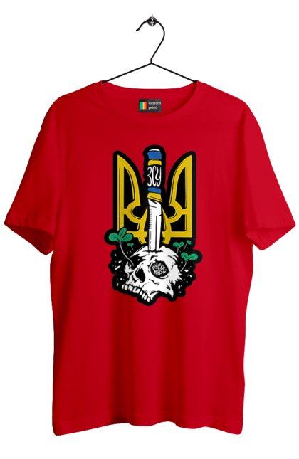 Men`s t-shirt with prints Arms of the Armed Forces of Ukraine. Coat of arms, flag, kill the russian, kill ze rush, patriotic, scull, vsu. 2070702