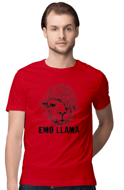 Футболка чоловіча з принтом "Емо Лама". Alpaca, animals, distressed, emo, funny, llama, vintage, емо, лама. 2070702