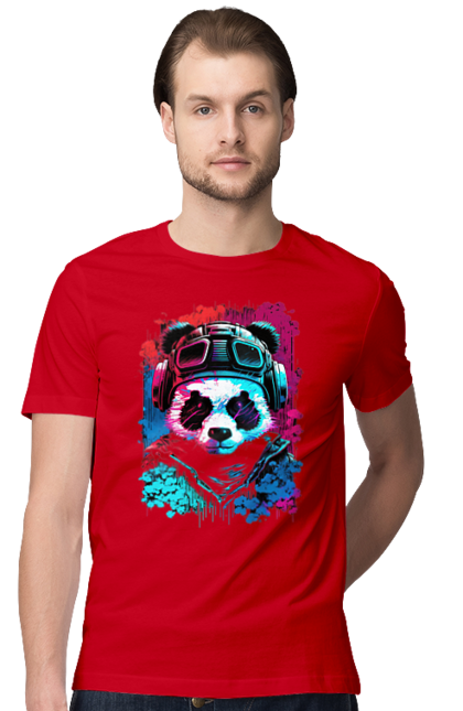 Футболка чоловіча з принтом "Панда в VR шолом". Віртуальна реальність, гік, панда, персонаж, шолом. 2070702