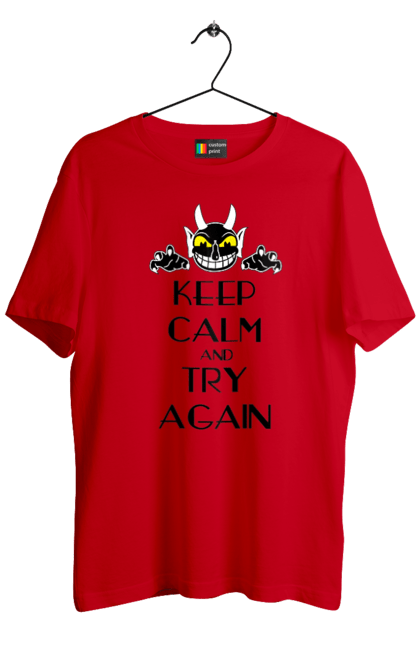 Футболка мужская с принтом Сохраняй спокойствие и пробуй еще раз. Keep calm, try again, демон, сатана, сохраняй спокойствие, спокойствие, черт. 2070702