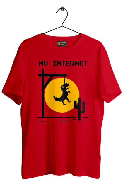 Футболка чоловіча з принтом "No Internet". Айті, без інтернету, гумор, динозавр повісився, мем, немає інтернету, прикол, смішна. 2070702