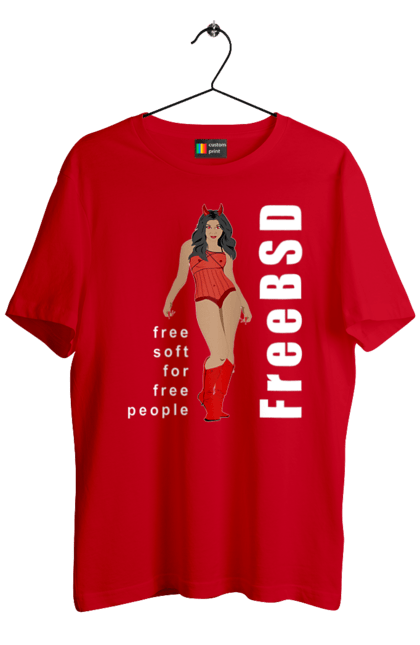 Футболка чоловіча з принтом "Freebsd Для Вільних". Bsd, freebsd, unix, адміністратор, айті, айтішник, безкоштовна, безкоштовно, бестія, білий, вільна, демон, демонесса, дівчина, для дорослих, доступність, еротика, еротична, жінка, незалежність, операційна система, ос, програміст, програмне забезпечення, свобода, сисадмін, система, системний адміністратор, софт, текст, червоний. 2070702
