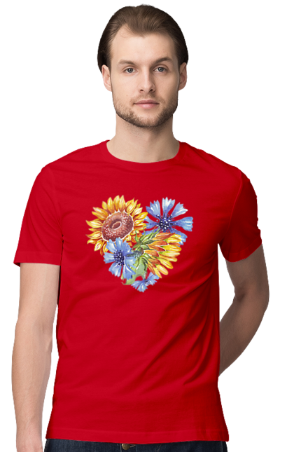 Men`s t-shirt with prints The heart is sunflowers and violets. Flowers, heart, i love ukraine, love, sunflower, ukraine, violets. 2070702