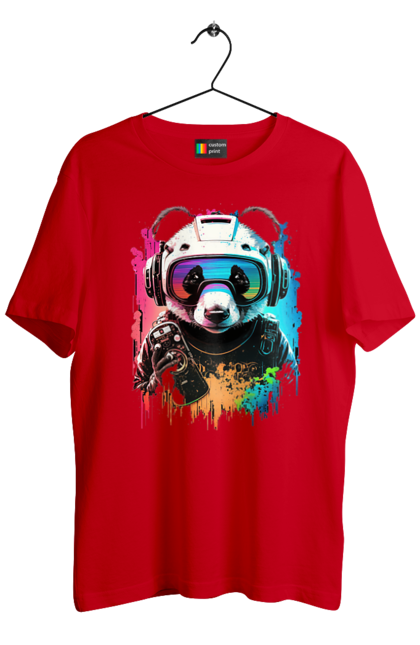Футболка чоловіча з принтом "Панда в VR шолом". Віртуальна реальність, гік, панда, персонаж, шолом. 2070702