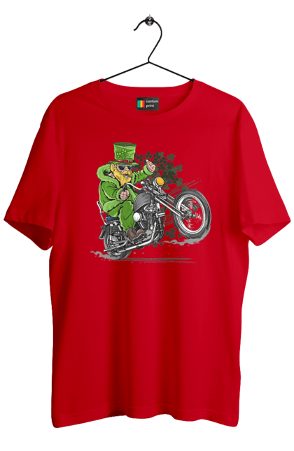 Футболка чоловіча з принтом "Патрік На Мотоциклі". Мотоцикл, патрик, свято. 2070702