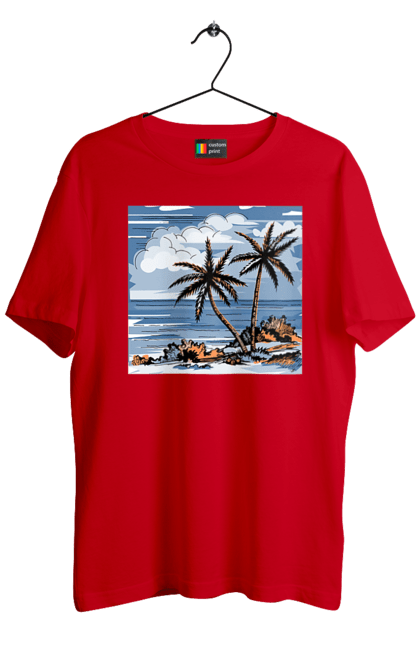 Футболка чоловіча з принтом "Пальми І Небо". Море, небо, пальми, хмари. 2070702