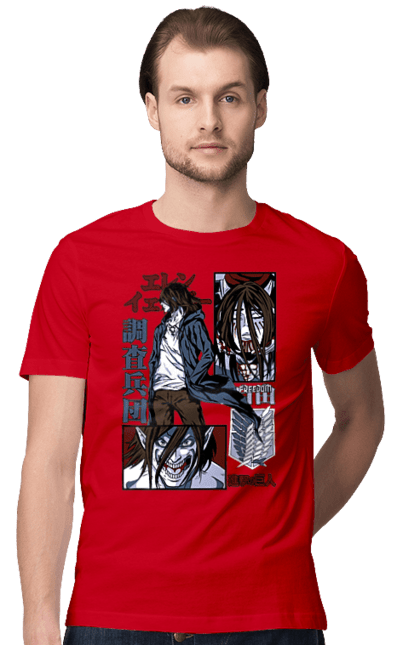 Men's t-shirt with prints Attack on Titan Eren. Action film, anime, attack on titan, dark fantasy, drama, eren, eren jaeger, manga, post-apocalyptic. 2070702