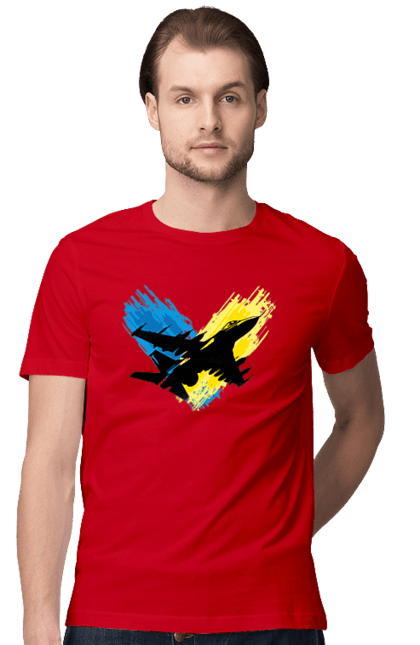 Men`s t-shirt with prints Airplane F 16. Aircraft f16, airplane, f16, flag, patriotic, ssu, with a flag. 2070702