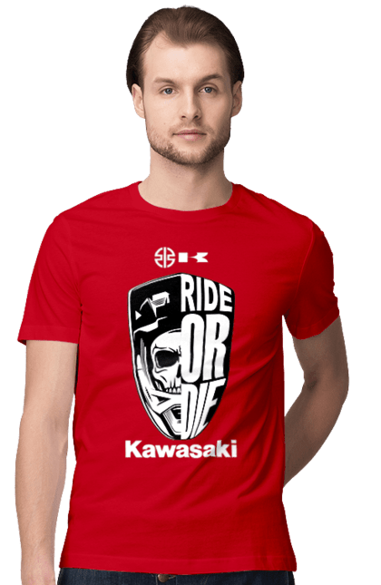 Футболка чоловіча з принтом "Kawasaki". Kawasaki, ride or die, бренд, мотоцикл, спорт, череп. futbolka.stylus.ua