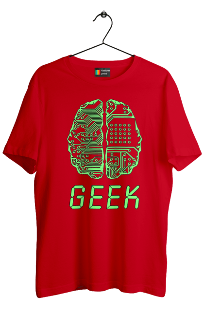 Футболка чоловіча з принтом "Гик Мозок Неоновий". Айті, айтішник, гик, друкована плата, зелений, знання, інженер, кібер, кібернетика, кіборг, код, комп, комп’ютерник, кристал, мікросхема, мозок, неон, неоновий, програміст, професіонал, професія, розробник, розум, світиться, світло, чіп. 2070702