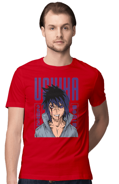 Men's t-shirt with prints Naruto Sasuke Uchiha. Anime, manga, naruto, sasuke, sasuke uchiha, team 7, team number 7, uchiha. 2070702