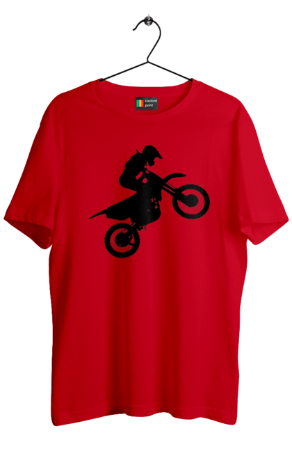 Футболка чоловіча з принтом "Силует Мотоцикліста". Мотоцикл, мотоцикліст, шолом. 2070702
