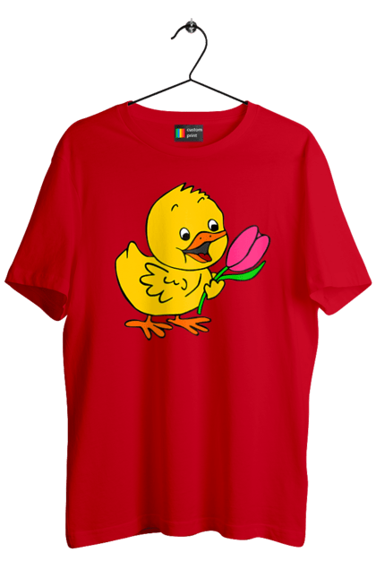 Футболка мужская с принтом Цыпленок С Тюльпаном. Тюльпан, цыпленок. 2070702