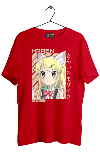 Men's t-shirt with prints Kiniro Mosaic Karen Kujo. Anime, gold mosaic, karen, karen kujo, kiniro mosaic, kinmoza, manga. 2070702