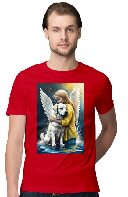 Футболка чоловіча з принтом "Дівчинка та собака ангел [память загиблим тваринам]". Дівчинка та собака, крим, нова каховка, память загиблим тваринам, собака ангел, україна, херсон. 2070702