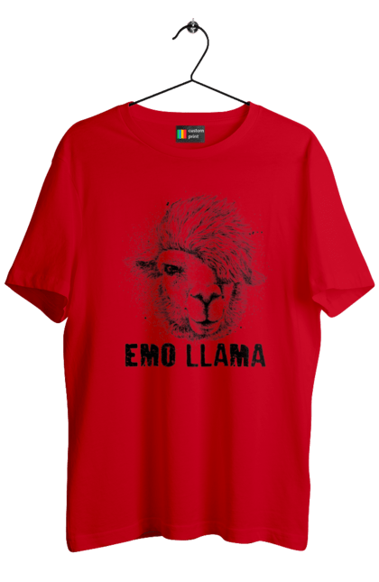 Футболка чоловіча з принтом "Емо Лама". Alpaca, animals, distressed, emo, funny, llama, vintage, емо, лама. 2070702