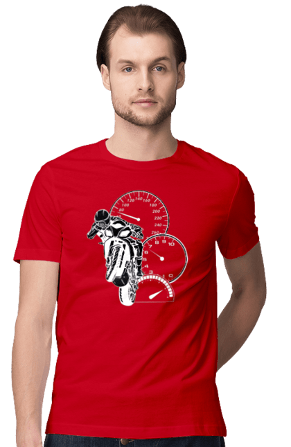 Футболка чоловіча з принтом "Мотоцикл І Швидкість Білий". Мото, мотоцикл, швидкість. 2070702