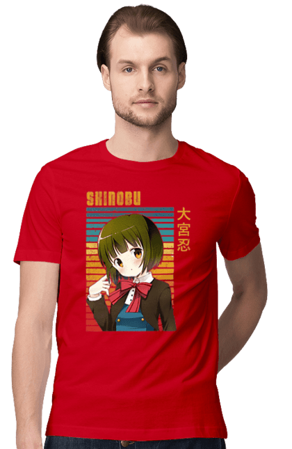 Men's t-shirt with prints Kiniro Mosaic Shinobu Omiya. Anime, gold mosaic, kiniro mosaic, kinmoza, manga, shinobu, shinobu omiya. 2070702