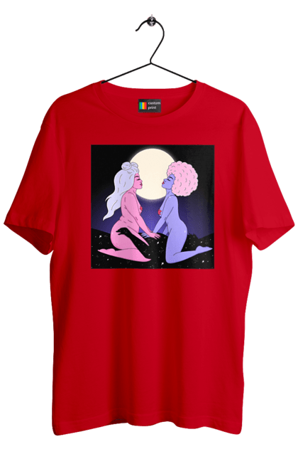 Футболка чоловіча з принтом "Дві Інопланетянки І Місяць". Дівчата, зверху, інопланетянки. 2070702