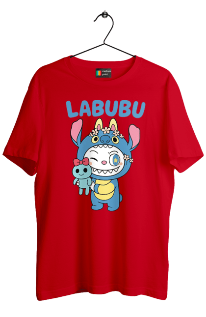 Футболка чоловіча з принтом "Лабубу". Іграшка лабубу, лабубу, лабубу кока кола, мерч лабубу, мила, синя лабаба, смішна лабубу. 2070702
