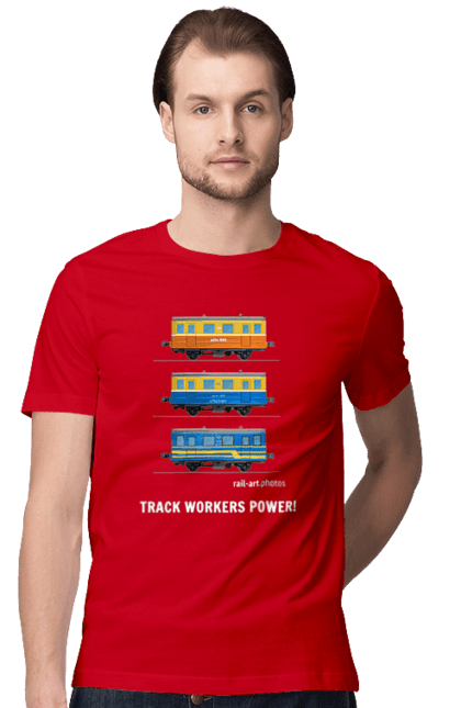 Футболка чоловіча з принтом "Track Workers Power! Автомотриса АС1А". Автомотриса, ас1а, дрезина, залізниця, колійники, колія, мотриса, укрзалізниця. 2070702