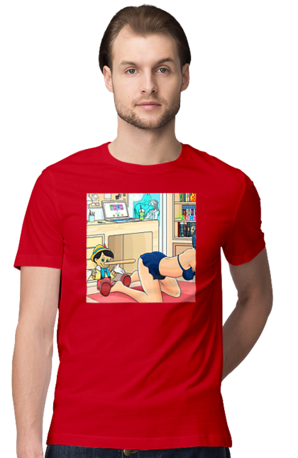 Футболка чоловіча з принтом "Буратіно У Дорослій Казці". Бетмен, буратіно, гола, поцілунок, прикол. 2070702