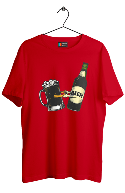 Футболка чоловіча з принтом "Пляшка Пива З Келихом Пива". Келих, пиво, пляшка. 2070702