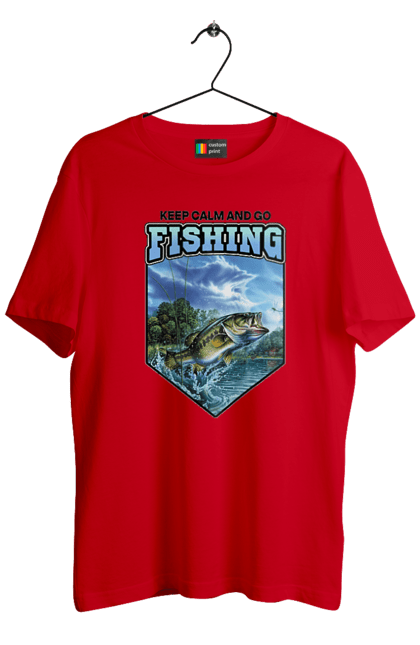 Футболка чоловіча з принтом "Keep Calm and Go Fishing". Відпочинок на природі, для рибалок, для чоловіків, мисливці та риболови, природа, рибалка, риболовля, спінінг, хоббі. 2070702