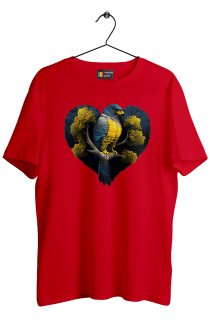 Футболка чоловіча з принтом "Синьо жовтий сокіл". Дерево, прапор україни, серце, символ україни, сокіл, україна. 2070702