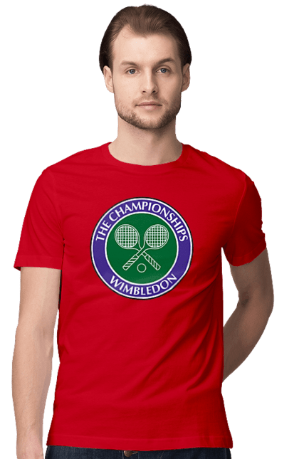 Футболка чоловіча з принтом "Wimbledon тенісний турнір". Великий теніс, велокобритання, гравці, лондон, м`яч, призовий фонд, ракетка, спонсор, турнір на траві, турнірна сітка. futbolka.stylus.ua