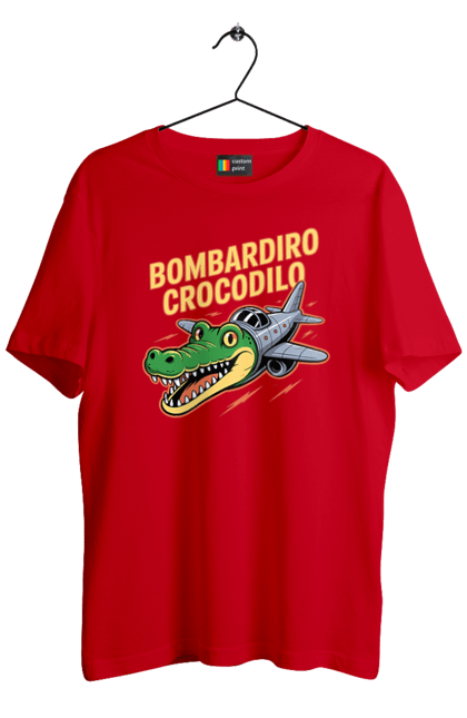Футболка чоловіча з принтом "Bombardino Crocodilo". Bombardino, bombardino crocodilo, crocodilo, бомбардиро крокодило, бомбардіно крокоділо, крокодил, крокодил літак, крокодил мем, мем бомбардине крокодило, меми. 2070702