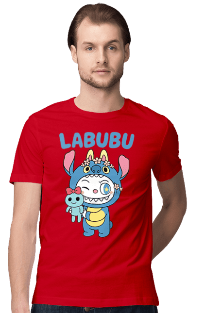 Футболка чоловіча з принтом "Лабубу". Іграшка лабубу, лабубу, лабубу кока кола, мерч лабубу, мила, синя лабаба, смішна лабубу. 2070702
