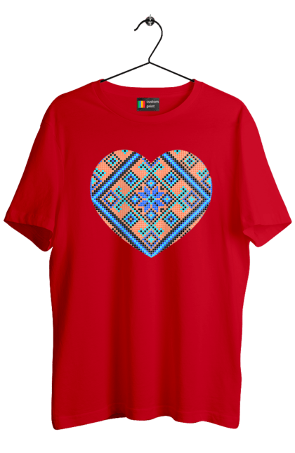 Футболка чоловіча з принтом "Серце вишивка". Вишиванка, вишивка, вишивка хрестиком, люблю україну, серце, символи україни, традиції україни, україна. 2070702