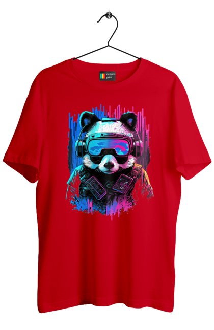 Футболка чоловіча з принтом "Панда в VR шолом". Віртуальна реальність, гік, панда, персонаж, шолом. 2070702