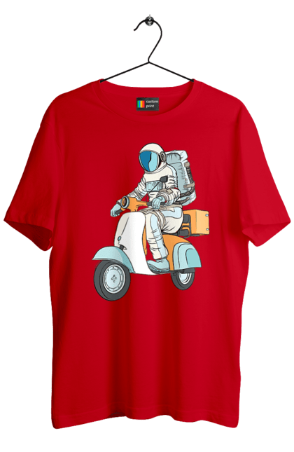Футболка чоловіча з принтом "Космонавт на мотоциклі". Космонавт, космос, мотоцикл. 2070702