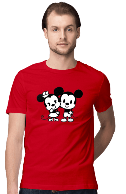 Футболка мужская с принтом Микки Маус и Минни Маус. Mickey mouse, minnie mouse, дисней, микки, микки маус, минни маус, мультфильм. 2070702