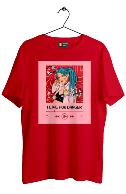 Men`s t-shirt with prints I Live For Danger. Anime, music, pistol, turntable. 2070702