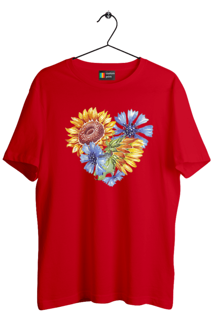 Men`s t-shirt with prints The heart is sunflowers and violets. Flowers, heart, i love ukraine, love, sunflower, ukraine, violets. 2070702