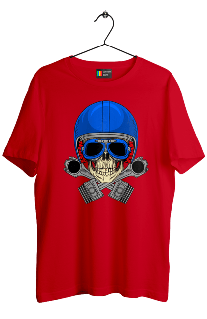 Футболка чоловіча з принтом "череп мотолюбитель". Байкер, окуляри, череп, шолом. 2070702