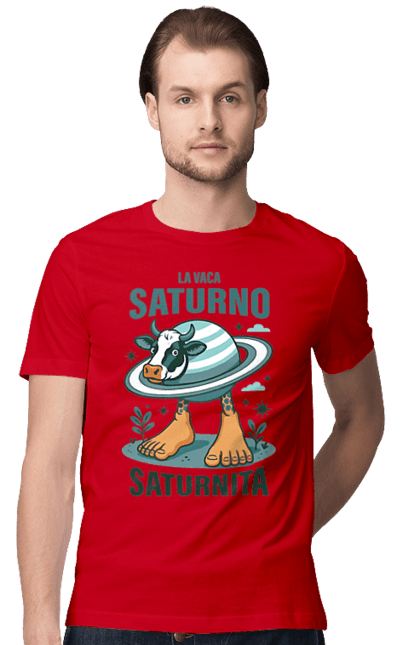 Футболка чоловіча з принтом "Lavaca Saturno Saturnita". Брейнрот, італійська гнилизна мозку, італійський брейнрот, італійський мем, італійські меми, корова сатурн, ла вака, ла вака сатурно, лавака сатурно, сатурно сатурніто. 2070702