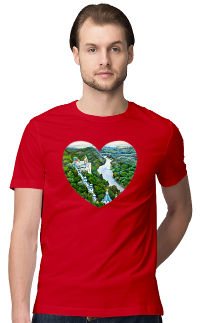 Футболка чоловіча з принтом "Святогорская лавра". Донецька область, ліс, монастир, пейзаж, річка, святогірськ, україна, церква. 2070702