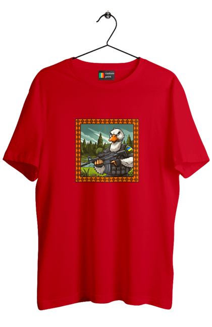 Футболка чоловіча з принтом "Гусячий десант". Біологічна зброя, бойові гуси, військовий гусак, гусячий десант, зброєні сили, прапор, символіка, україна. 2070702